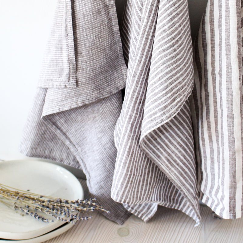 Grey Striped Kitchen Towels Set of 3