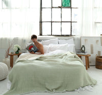 Organic Sage Muslin Quilt Blanket – Reversible & All-Season Comfort