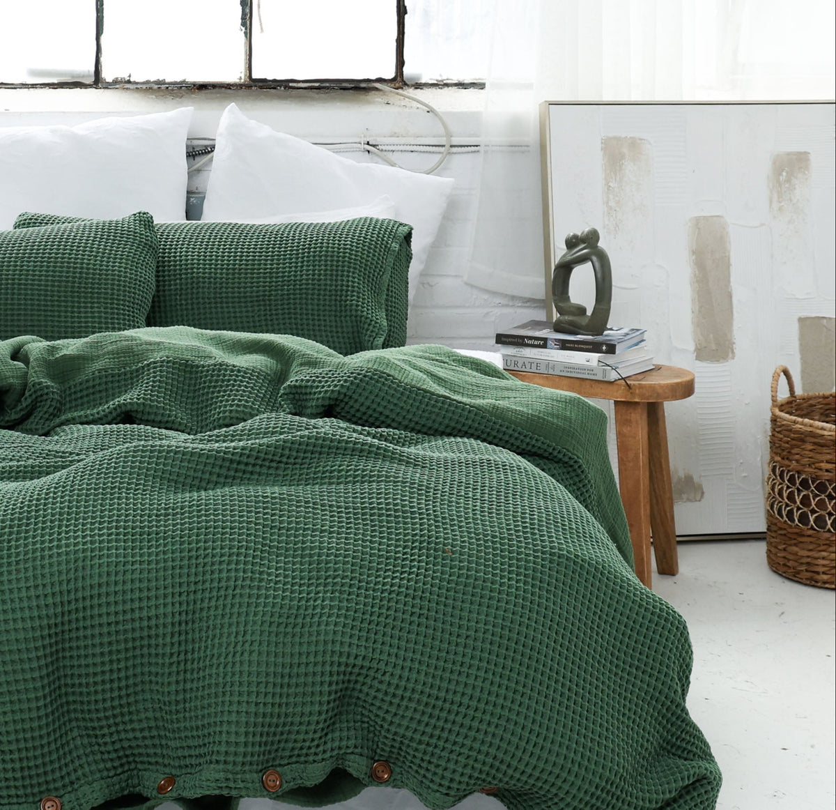 Forest Green Organic Waffle Pillowcases Set of 2