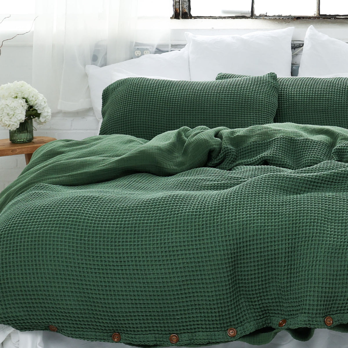 Natural Organic Waffle Duvet Cover - Double Sided