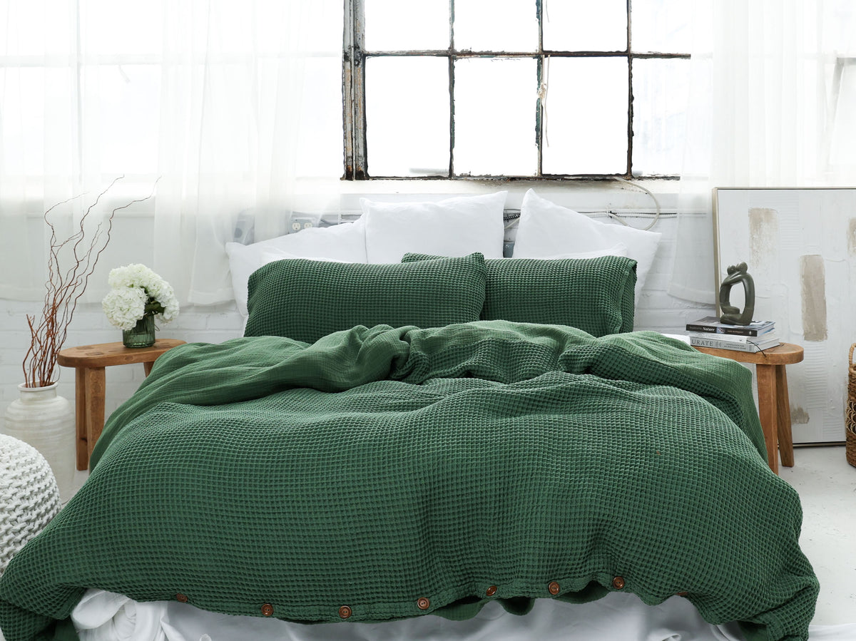 Forest Green Organic Duvet Cover – Waffle and Muslin Perfection