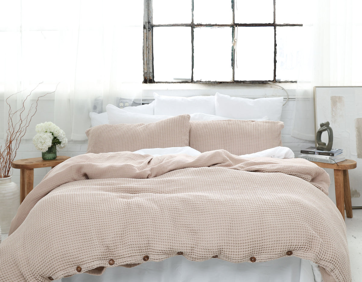 Natural Organic Waffle Duvet Cover - Double Sided