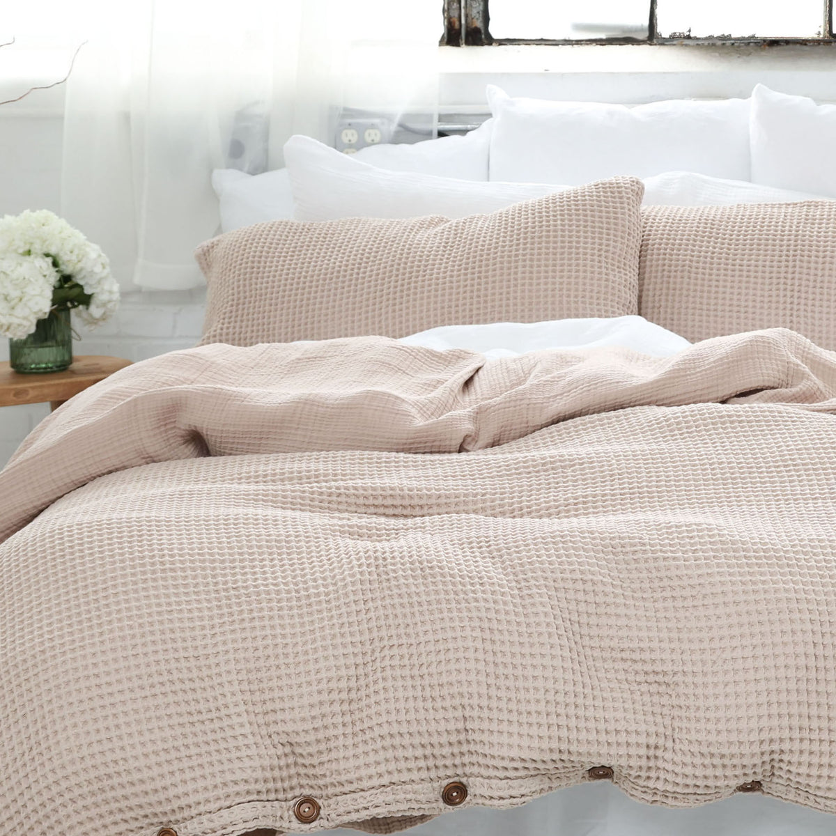 Natural Organic Waffle Duvet Cover - Double Sided