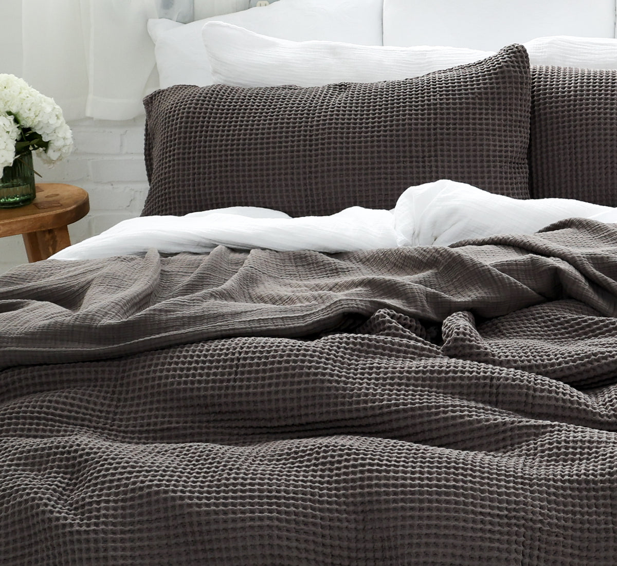 Gray Organic Waffle Pillowcases Set of 2