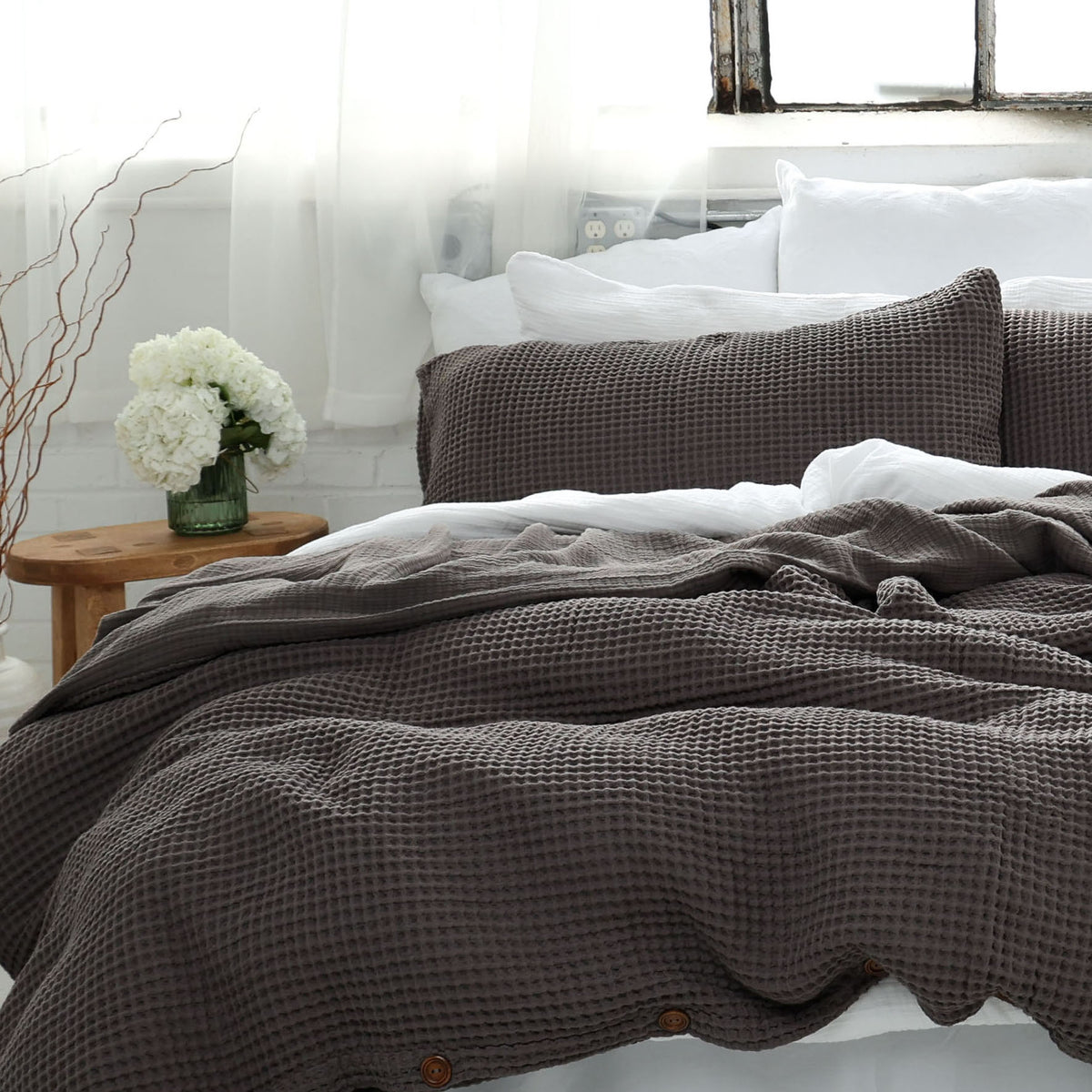 Natural Organic Waffle Duvet Cover - Double Sided