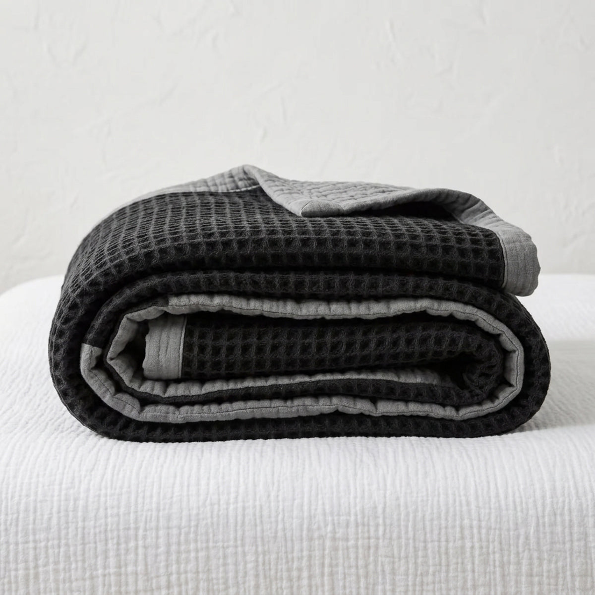 Organic Waffle and Muslin Blanket – Double Sided - Black Gray