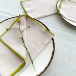 Natural Cotton Napkin with Handcrafted Green Edges - Set of 2 or 4