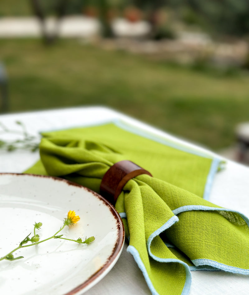 Green Napkin Set with Contrast Edges - Set of 2 or 4
