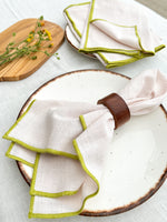 Natural Cotton Napkin with Handcrafted Green Edges