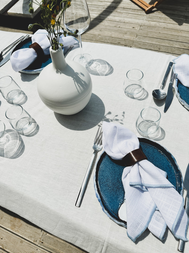 White Napkin Set with Handcrafted Contrast Edges