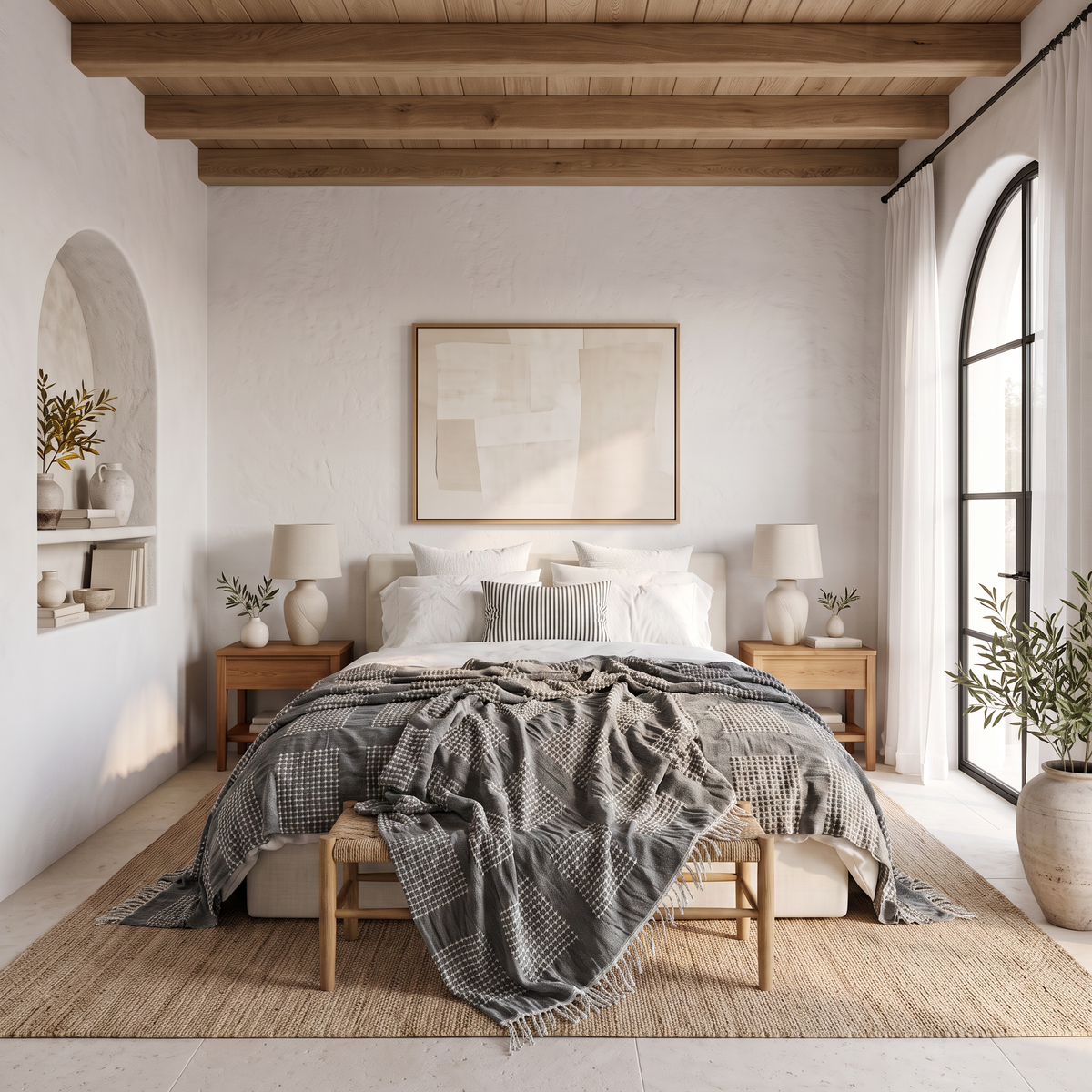 Soft Waffle Blanket with Fringes in Stone Gray