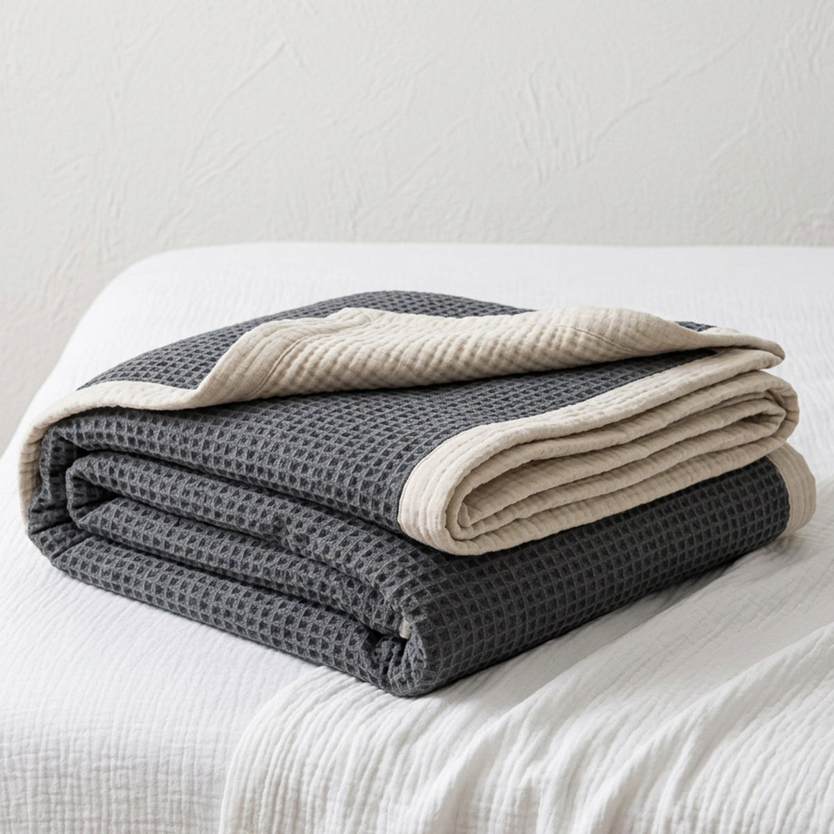Organic Waffle and Muslin Blanket – Double Sided - Gray Ivory