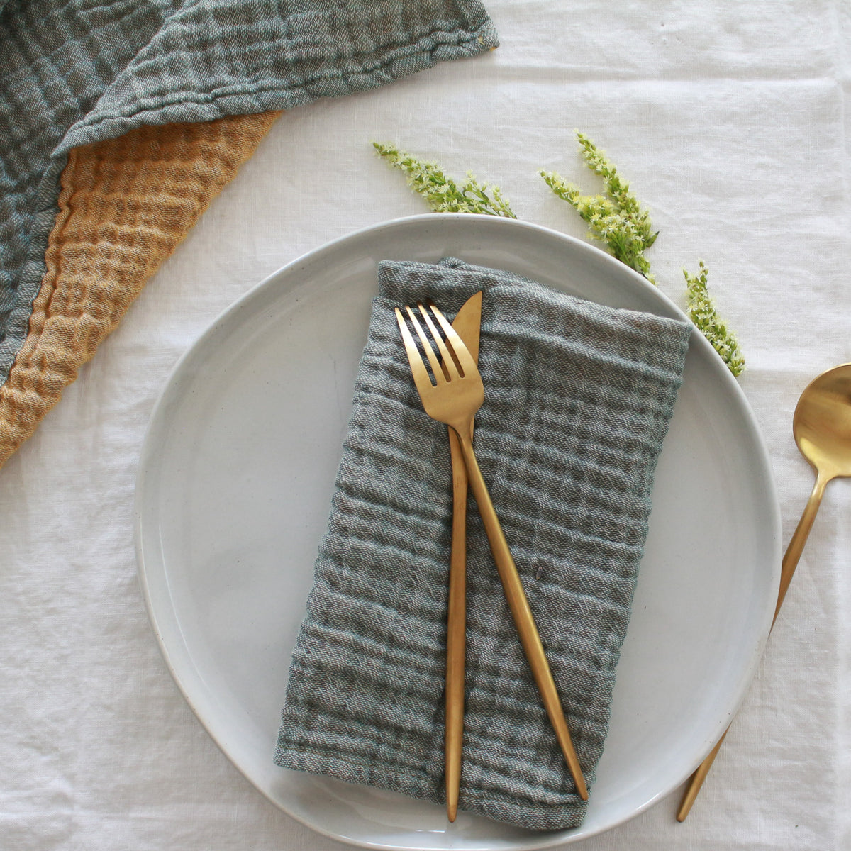 Forest Green & Mustard Crinkle Napkin Set