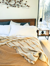 Mustard Reversible Blanket, 4 Layers Muslin