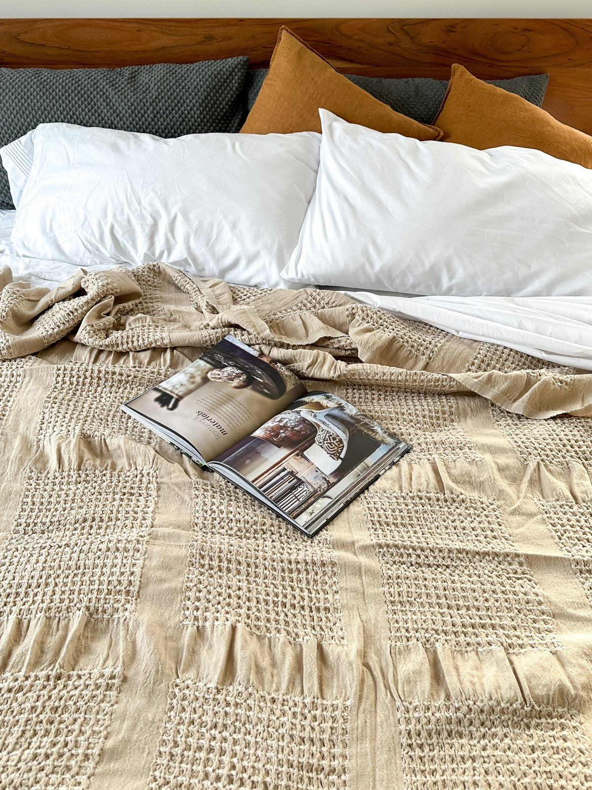 Latte Brown Soft Waffle Blanket with Fringes