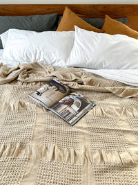 Latte Brown Soft Waffle Blanket with Fringes