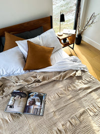 Latte Brown Soft Waffle Blanket with Fringes
