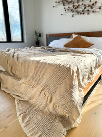 Latte Brown Soft Waffle Blanket with Fringes