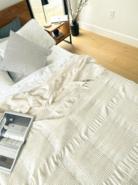 Latte Brown Soft Waffle Blanket with Fringes