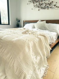 Stone Gray Soft Waffle Blanket with Fringes