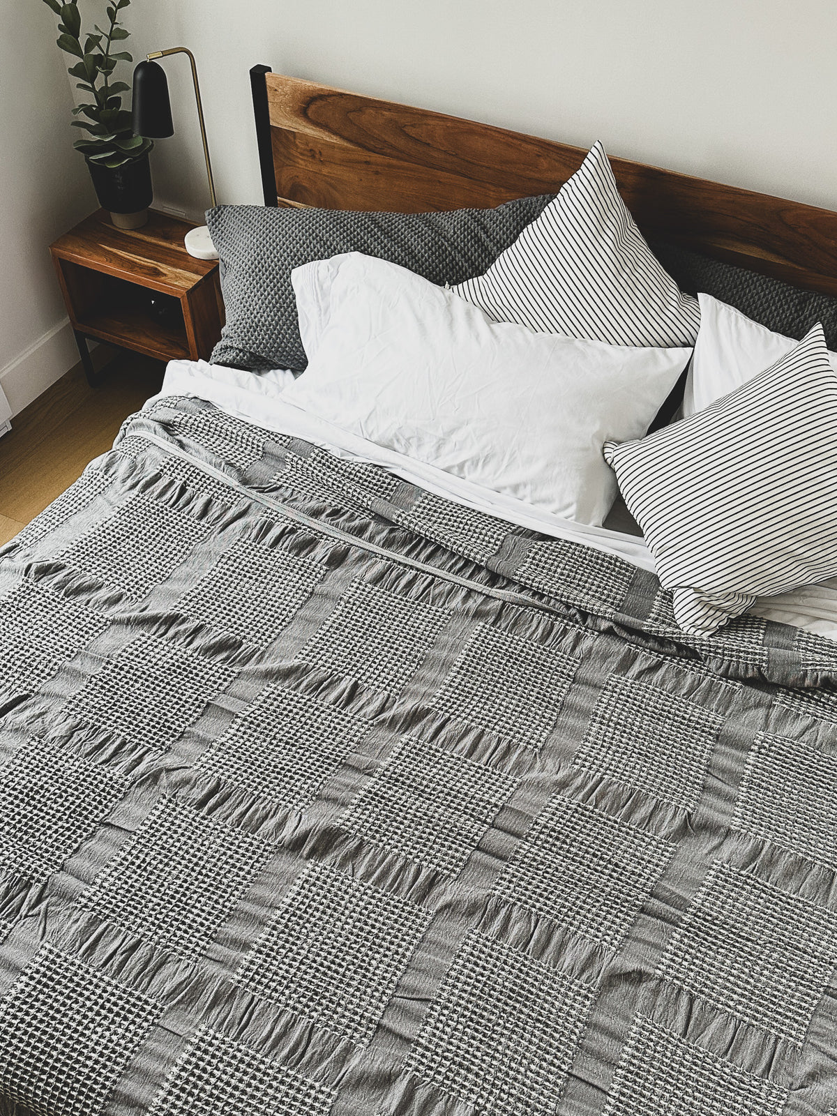 Latte Brown Soft Waffle Blanket with Fringes