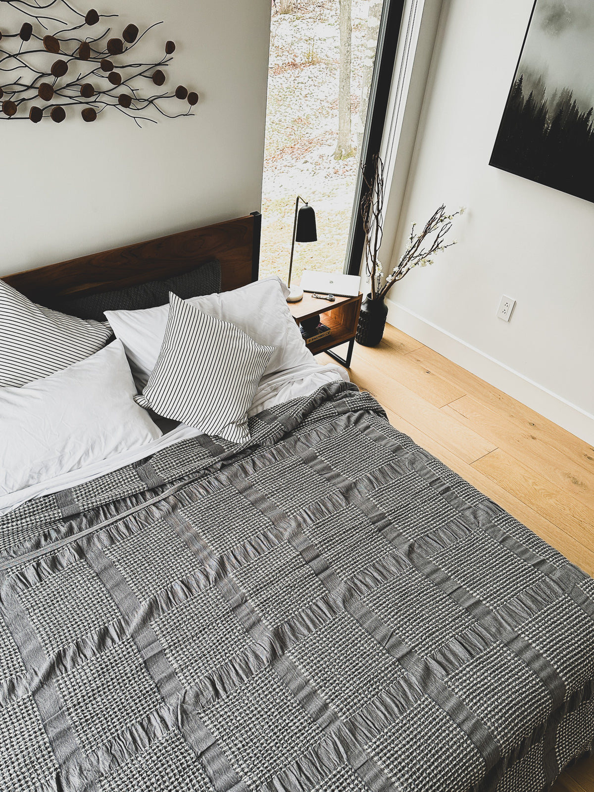 Stone Gray Soft Waffle Blanket with Fringes