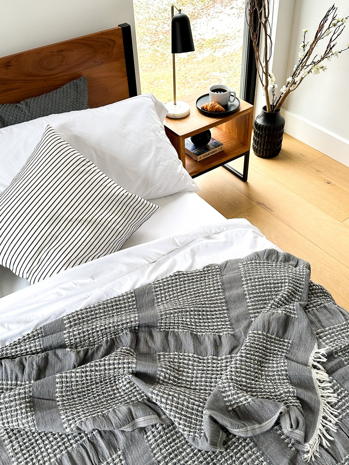 Latte Brown Soft Waffle Blanket with Fringes