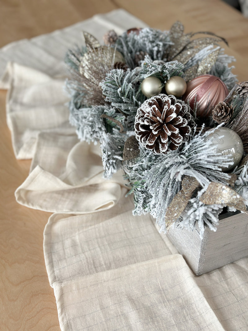 Silver Shimmering Striped Table Runner - Cotton