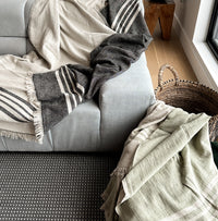 Striped Linen Throw Blanket for Couch and Bed