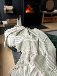 Striped Linen Throw Blanket for Couch and Bed