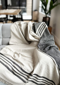 Striped Linen Throw Blanket for Couch and Bed