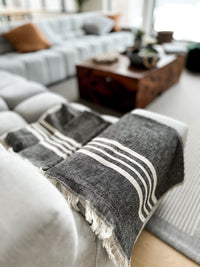 Striped Linen Throw Blanket for Couch and Bed
