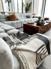 Striped Linen Throw Blanket for Couch and Bed