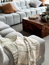 Striped Linen Throw Blanket for Couch and Bed