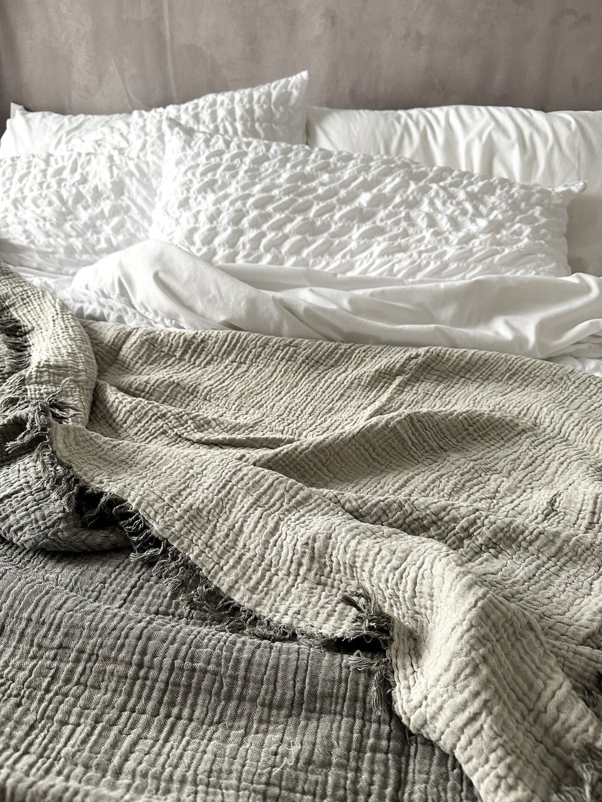 Charcoal Silver Gray Reversible Blanket with Fringes
