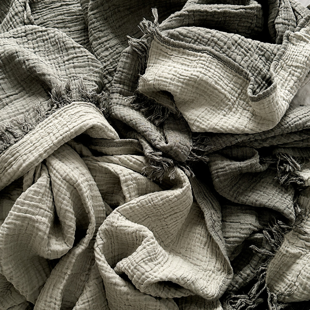 Charcoal Silver Gray Reversible Blanket with Fringes