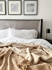 Mustard Natural Reversible Blanket with Fringes