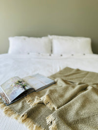 Sage Waffle Throw – Soft Textured Cotton Blanket in Earthy Tones