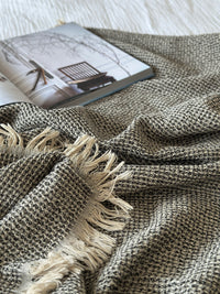 Soft Black Waffle Throw – Soft Textured Cotton Blanket in Earthy Tones