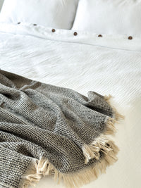 Soft Black Waffle Throw – Soft Textured Cotton Blanket in Earthy Tones