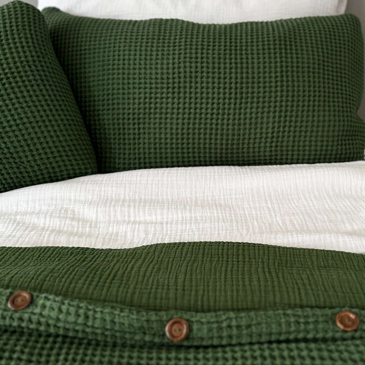 Forest Green Organic Waffle Pillowcases Set of 2