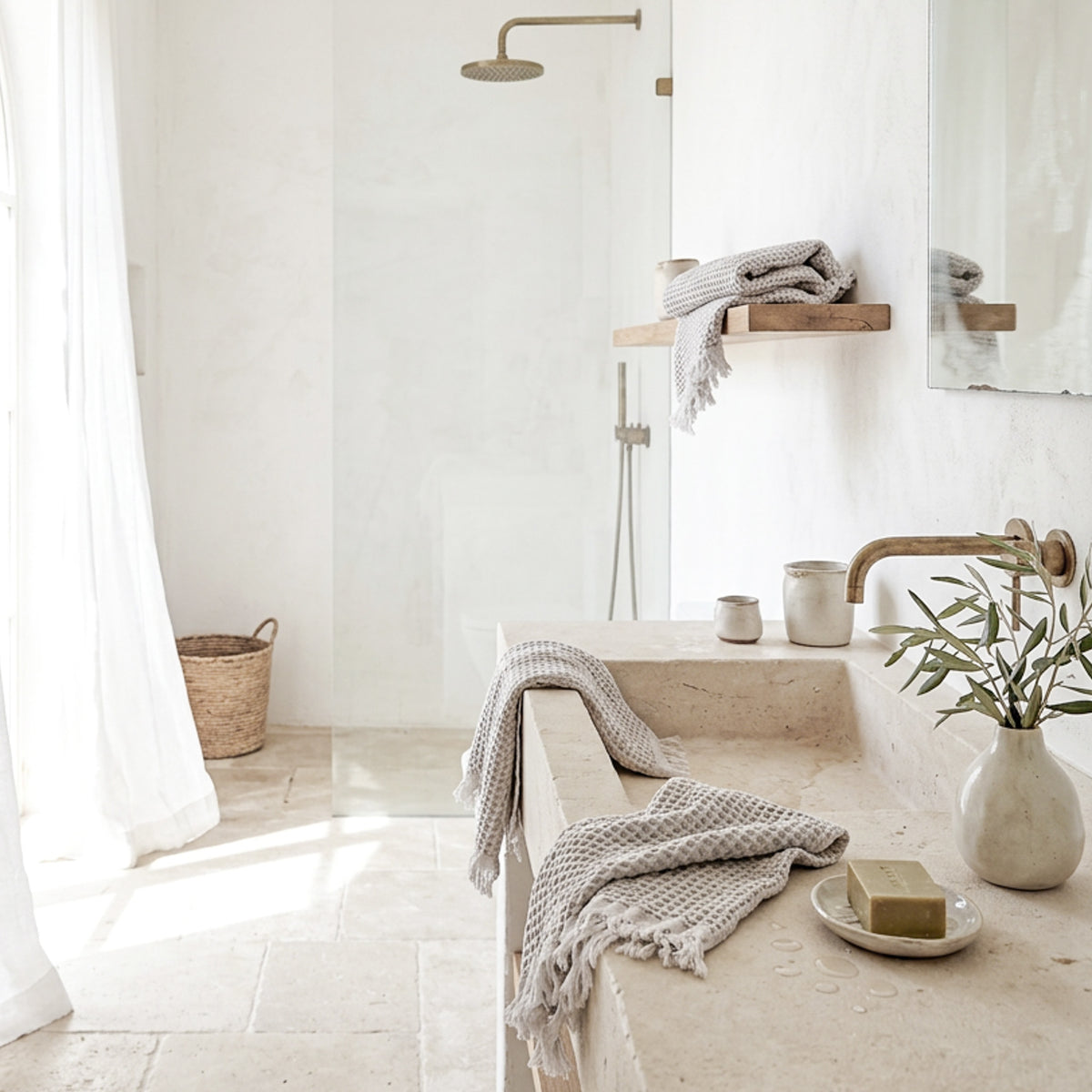 Waffle Hand Towel, Light Gray