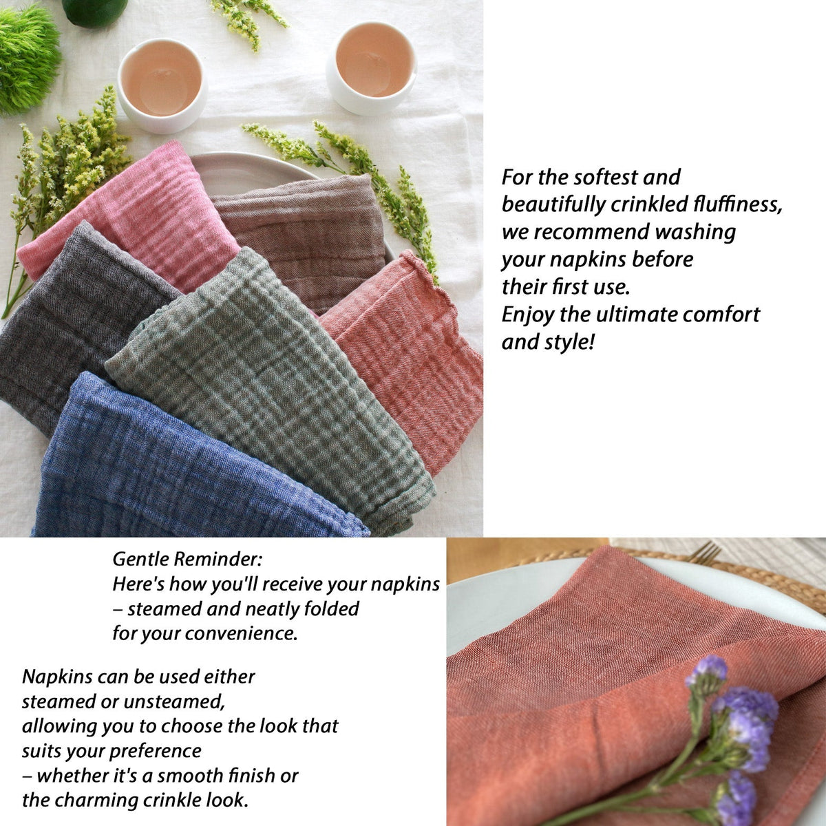 Stone Gray Crinkle Napkin Set
