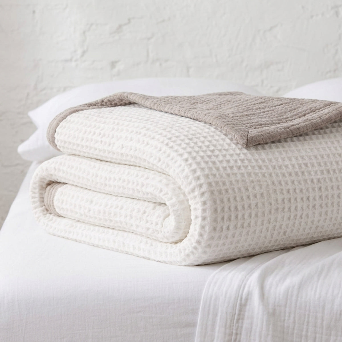 Organic Waffle and Muslin Blanket – Double Sided - Natural Ivory