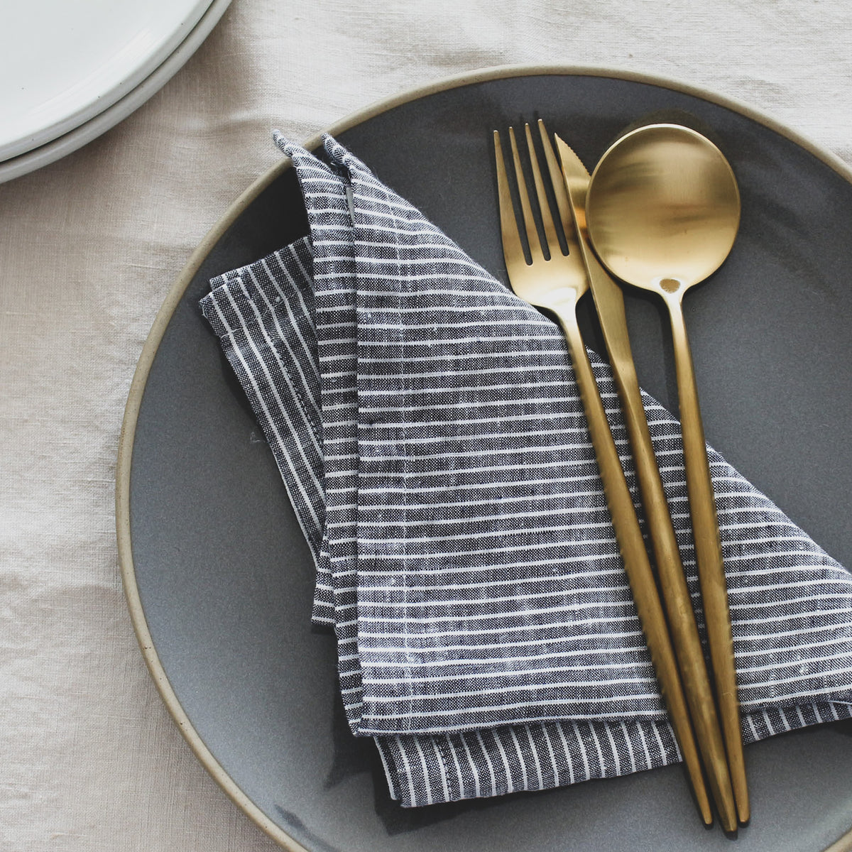 Black Striped Linen Napkin Set of 4