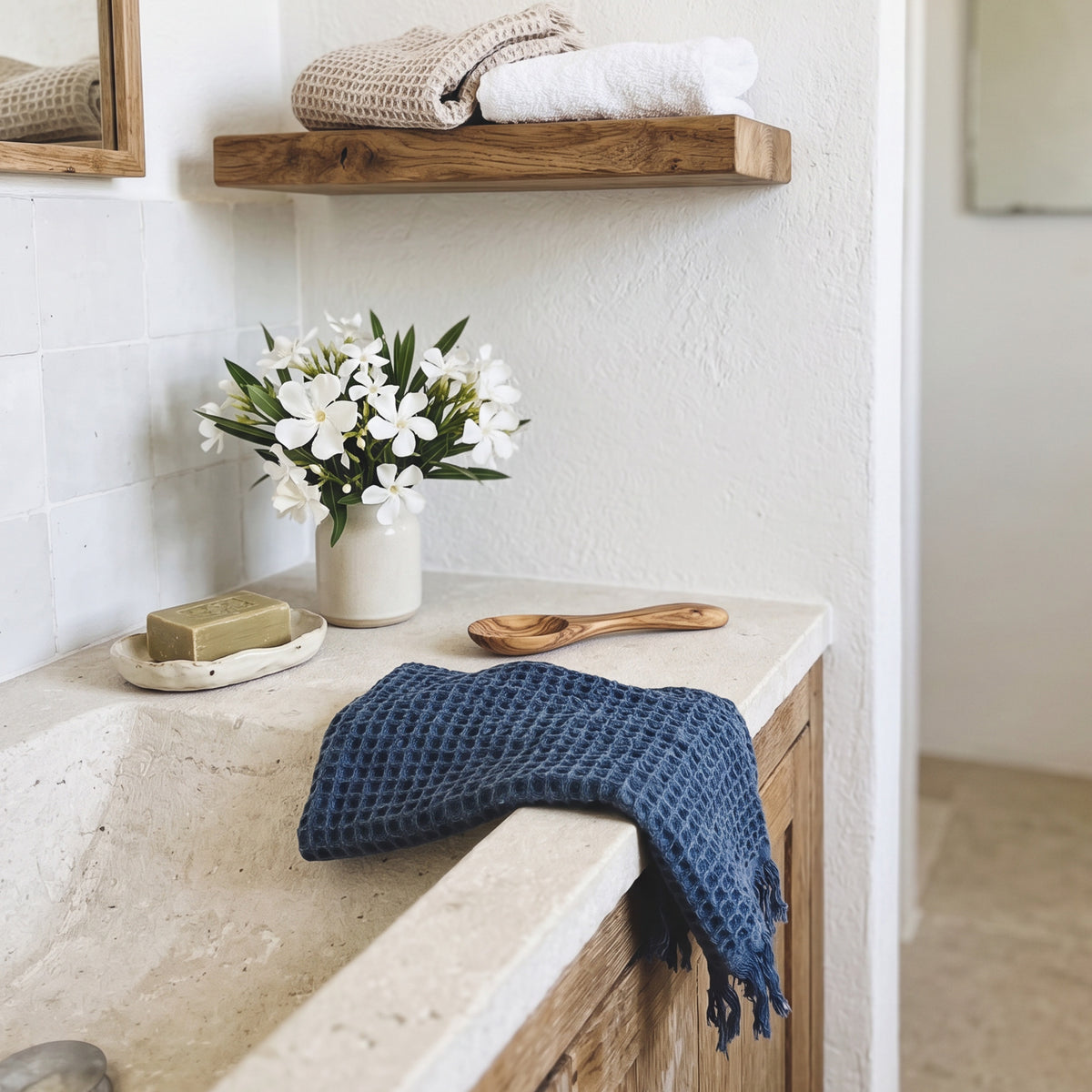 Waffle Hand Towel, Blue