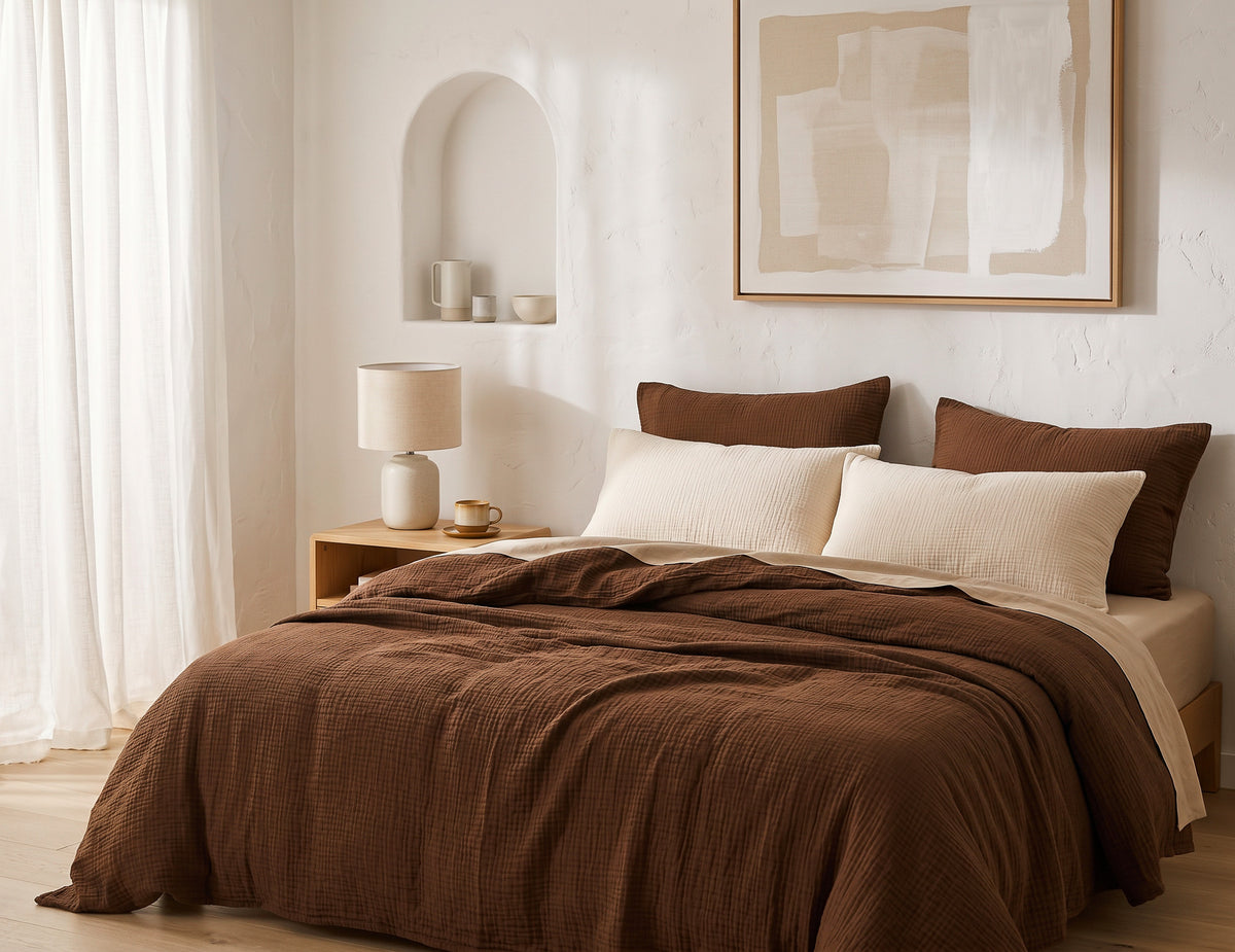 Organic Cotton Gauze Duvet Cover, Brown