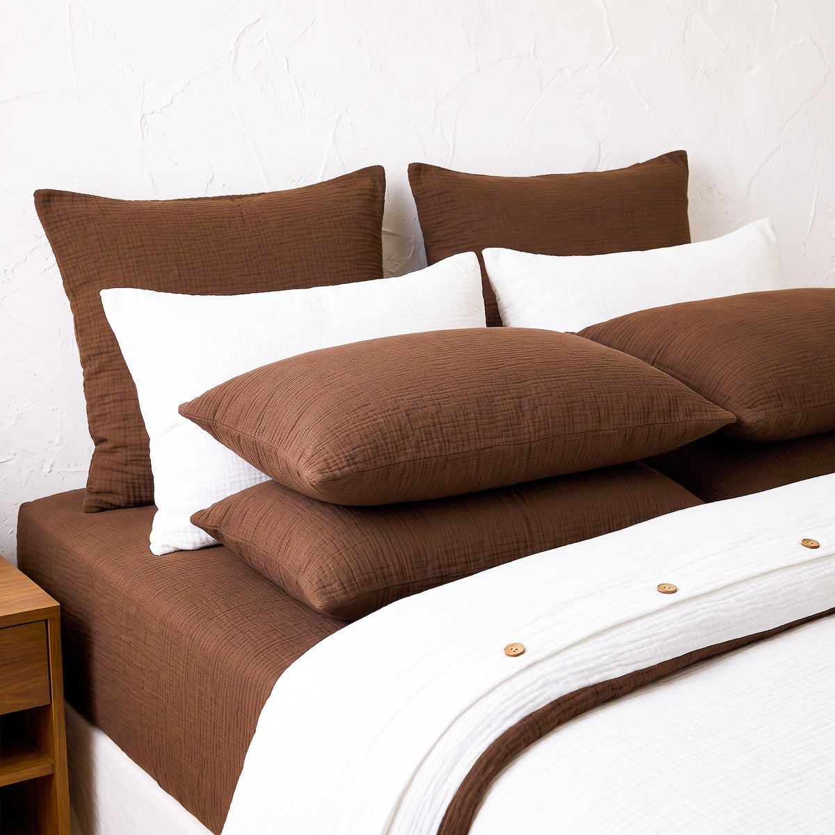 Organic Cotton Gauze Pillowcase Set of 2 - Brown