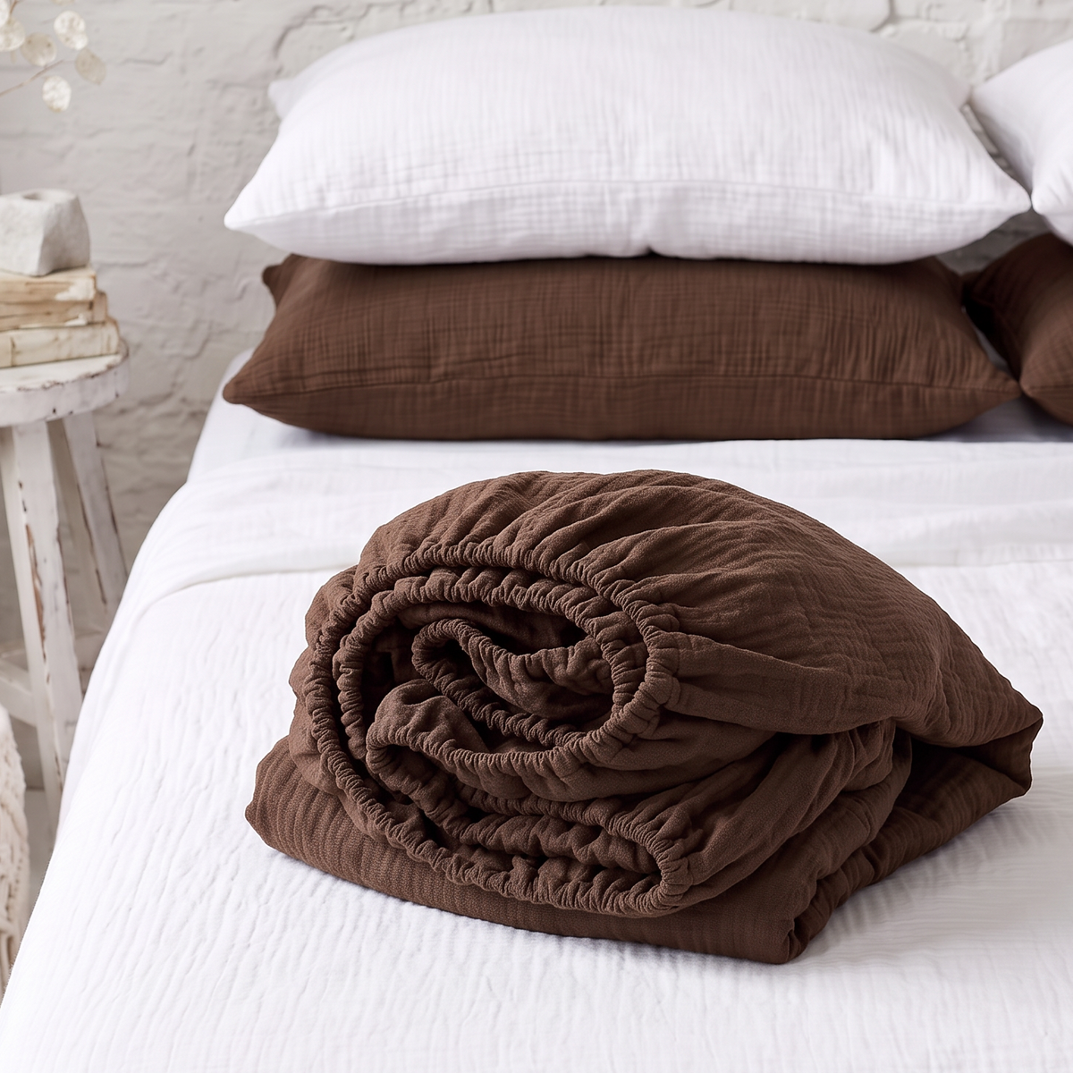 Organic Cotton Gauze Fitted Sheet – Brown