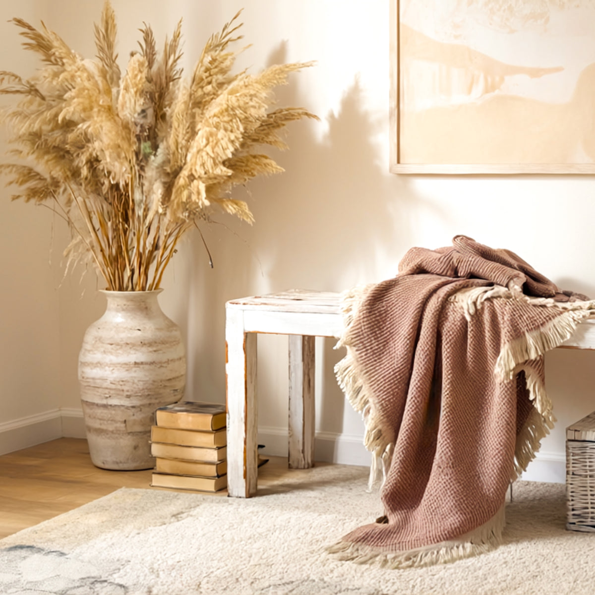 Cinnamon Waffle Throw – Soft Textured Cotton Blanket in Earthy Tones